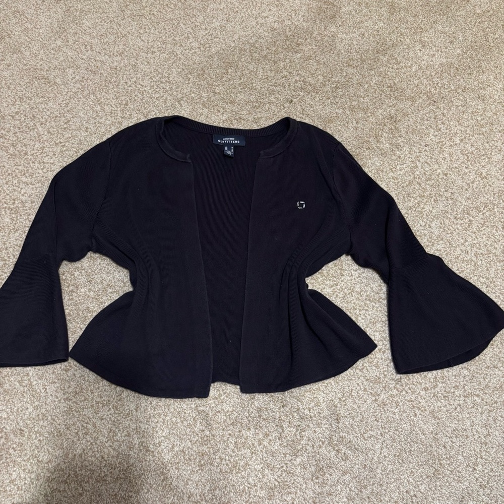 Chase Bank Lands End Open Front Cardigan with Bell Sleeves